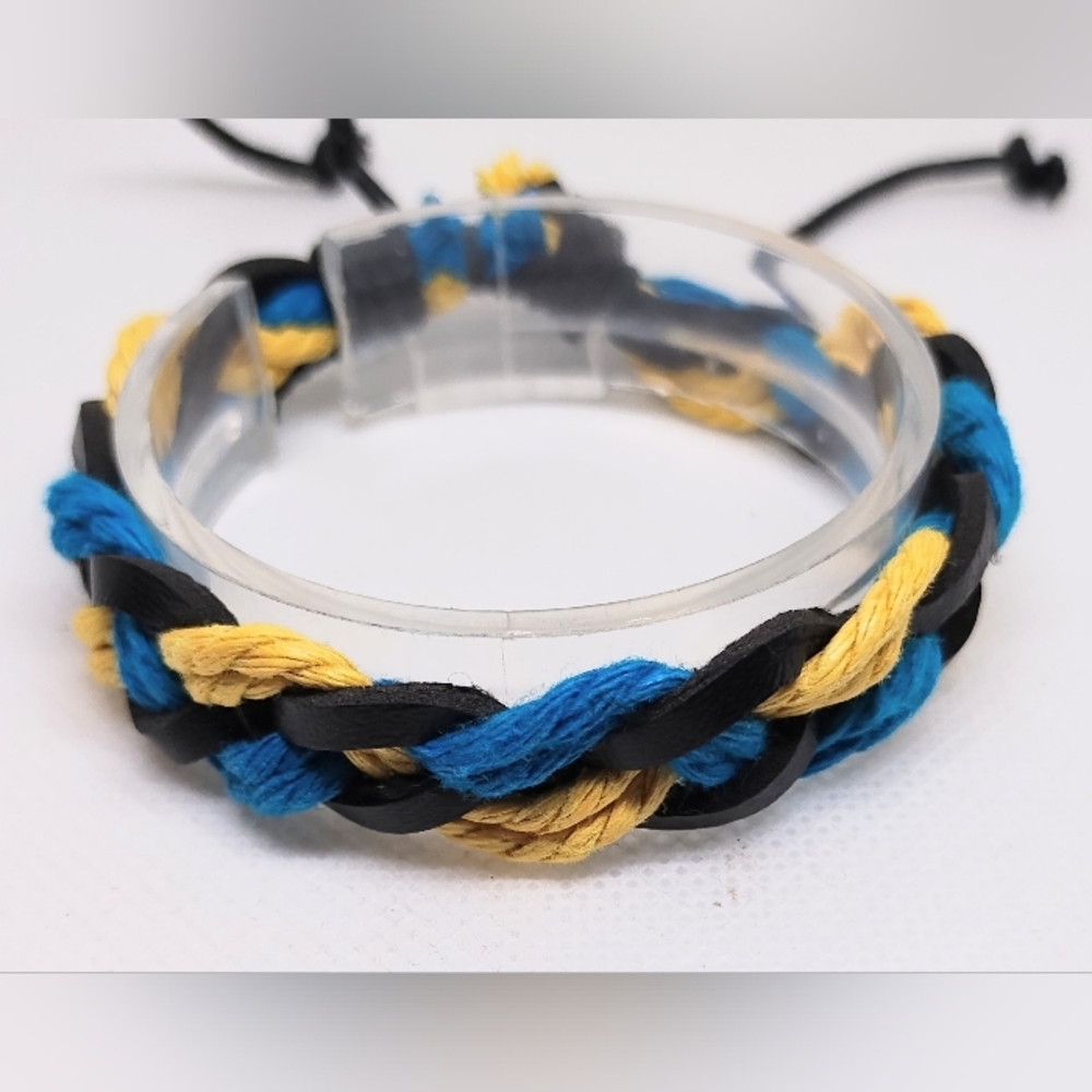 Men's Bracelet Leather Braided Black Blue Jewelry New f93
